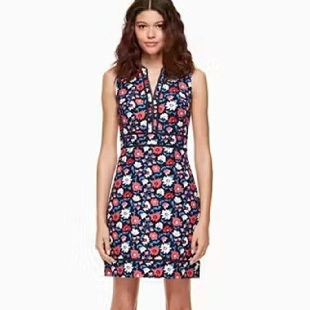 Kate Spade Shore Thing Daisy Jacquard Sheath Dress Womens 4 Blue Red Feminine